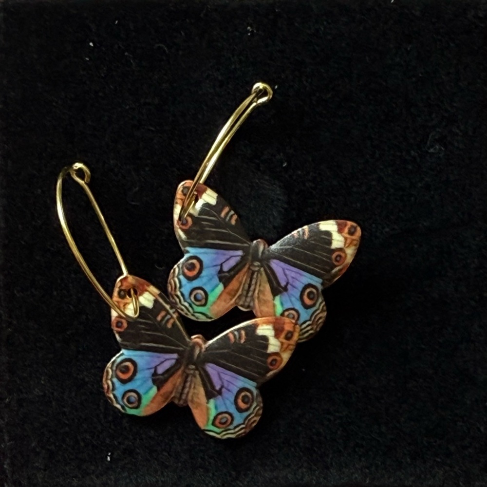 Butterfly Hoop Earrings with Gold Accents